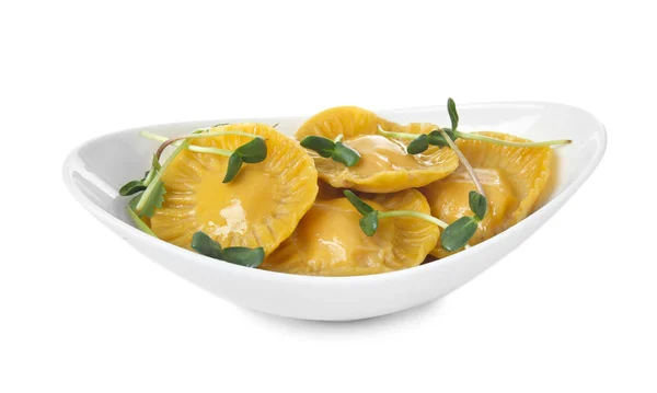 Plate Tasty Ravioli White Background — Stock Photo, Image