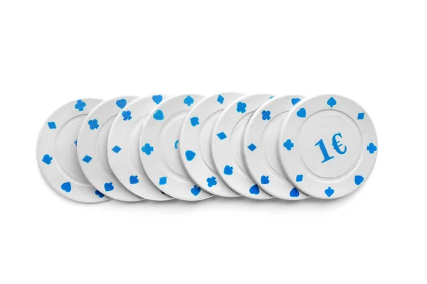 Chips Pour Jeu Poker Sur Fond Blanc — Photo