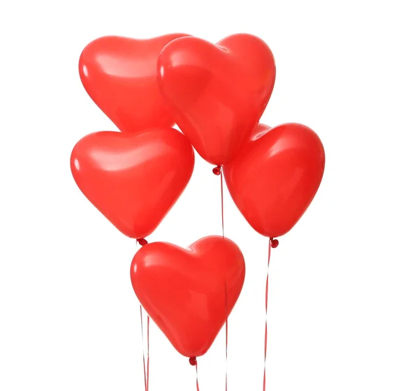 Красные Воздушные Шары Форме Сердца День Святого Валентина Белом Фоне — стоковое фото