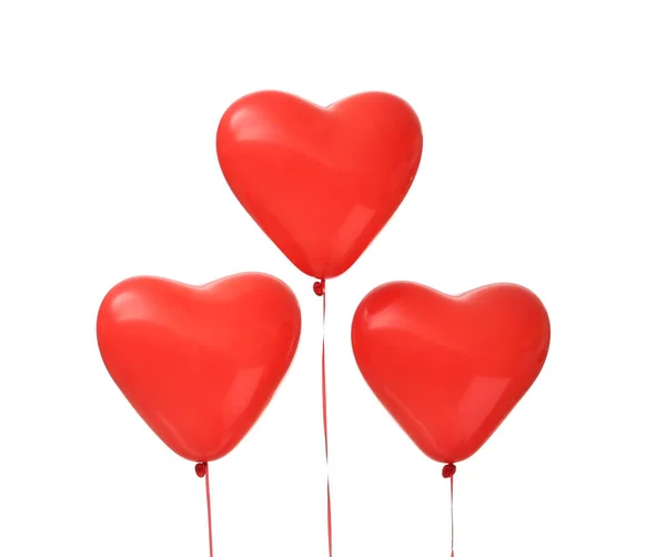 Червоний Серцеподібне Повітряних Кулях Валентина Білому Тлі — стокове фото