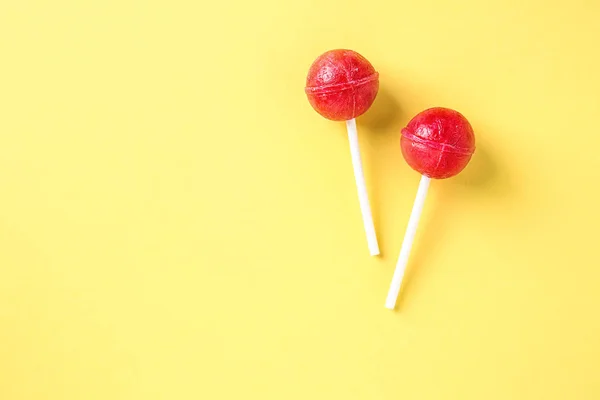 Tasty Sweet Lollipops Color Background — Stock Photo, Image