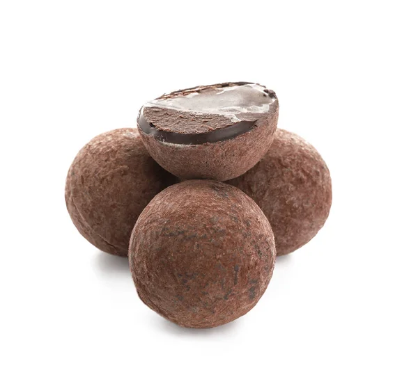 Savoureux Chocolat Truffes Sur Fond Blanc — Photo