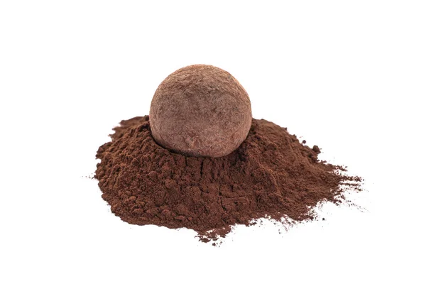 Tasty Chocolate Truffle Cacao Powder White Background — Stock Photo, Image