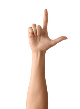 Beyaz arka planda bir şey gösteren el