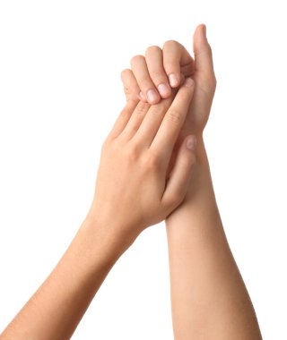 Beyaz arkaplanda kadın elleri