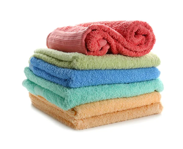 Stack Clean Soft Towels White Background — Stock Photo, Image