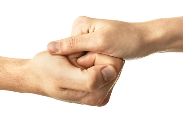 Clasped Male Hands White Background — Stock Photo, Image