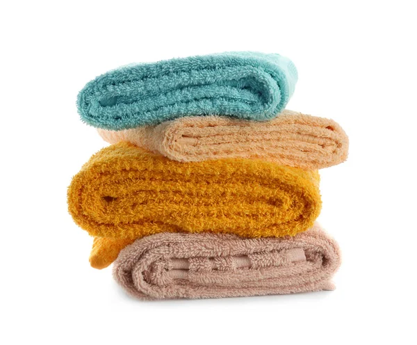 Stack Clean Soft Towels White Background — Stock Photo, Image