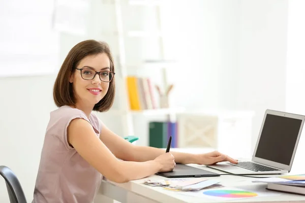 Beautiful Young Designer Working Office — Stock Photo, Image