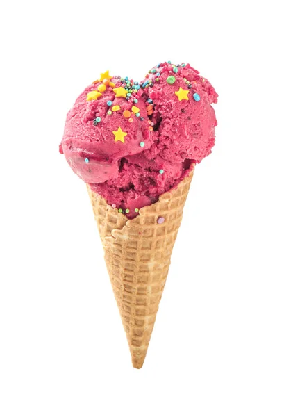 Waffle Cone Delicious Color Ice Cream Sprinkles White Background — Stock Photo, Image