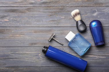 Aksesuar ahşap arka plan, düz tıraş yatıyordu