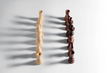 Beyaz arkaplanda satranç taşları