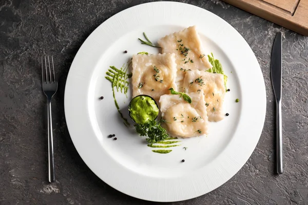 Plate Tasty Ravioli Table Top View — Stock Photo, Image