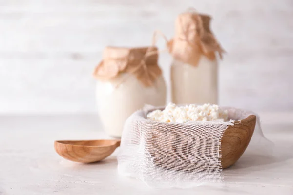 Ciotola Con Ricotta Tavolo Leggero — Foto Stock