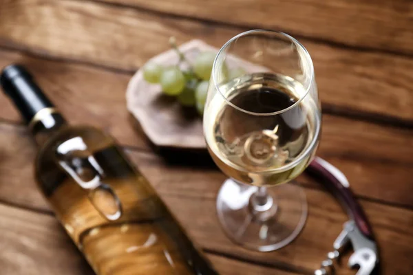 Glass White Wine Wooden Table — Stock Photo, Image