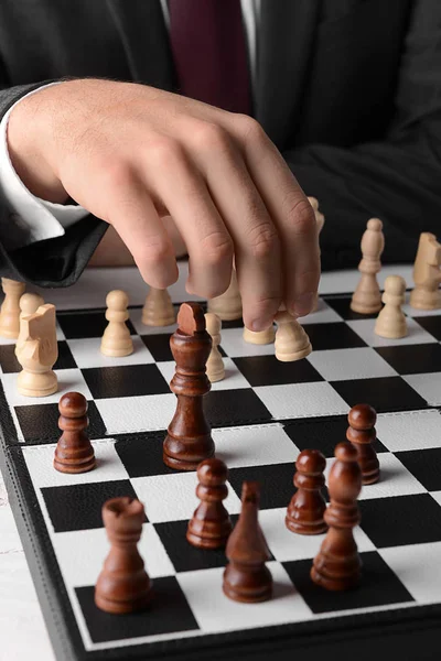 Businessman Playing Chess Closeup — Stock Photo, Image