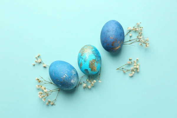 Easter Eggs Flowers Color Background — Stock Photo, Image