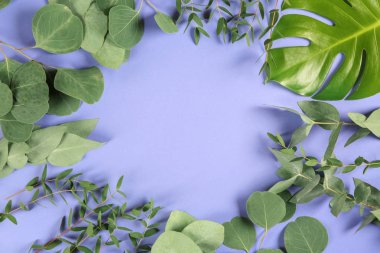 Çerçeve yeşil tropikal yapılan renk arka plan üzerinde bırakır