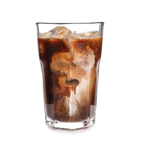 Glas Koude Koffie Witte Achtergrond — Stockfoto