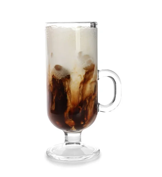 Glazen Kopje Koude Koffie Witte Achtergrond — Stockfoto
