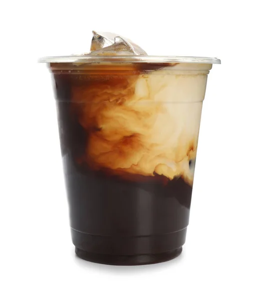 Пластиковая Чашка Холодного Кофе Белом Фоне — стоковое фото