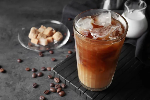 Glass Cold Coffee Dark Table — Stock Photo, Image