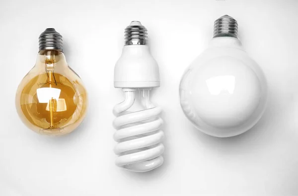 Different Light Bulbs White Background — Stock Photo, Image