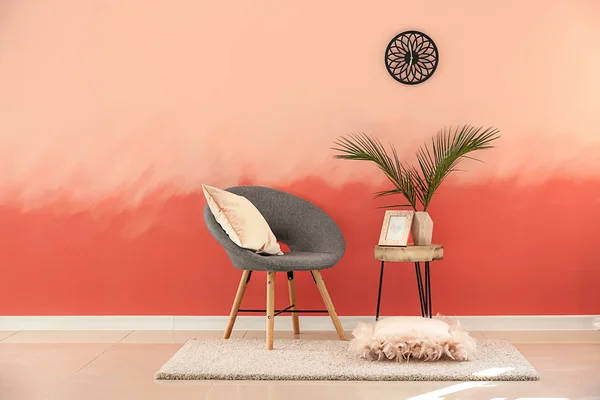Interior Room Comfortable Armchair Pink Wall — Stock Photo, Image