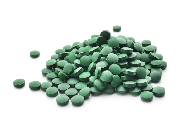 Spirulina Tabletten Auf Weißem Hintergrund — Stockfoto