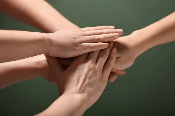 People Putting Hands Together Color Background — Stock Photo, Image