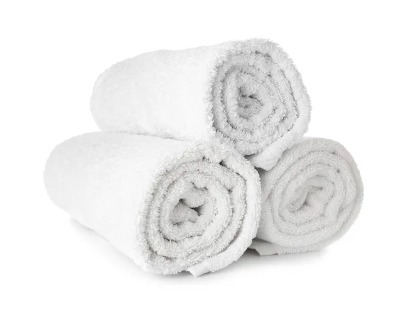 Schone Opgerolde Handdoeken Witte Achtergrond — Stockfoto