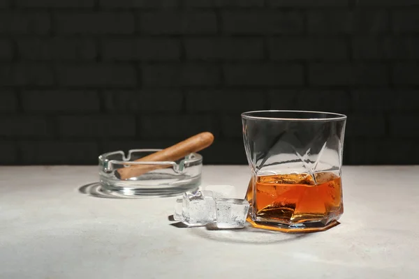 Glass Whiskey Grey Table — Stock Photo, Image