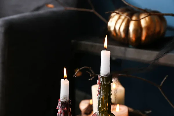 Brennende Kerzen Als Dekoration Für Die Halloween Party Raum — Stockfoto