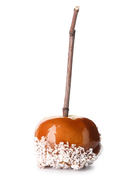 Výborné Karamelové Jablko Větve Stromu Bílém Pozadí — Stock fotografie