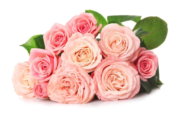 Hermoso Ramo Rosas Rosadas Sobre Fondo Blanco — Foto de Stock