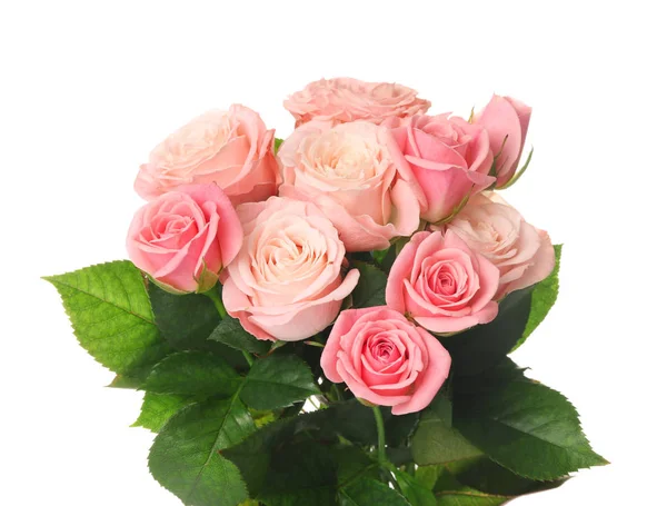 Bellissimo Bouquet Rose Rosa Sfondo Bianco — Foto Stock