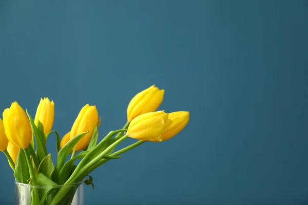 Vase Beautiful Tulips Color Background — Stock Photo, Image