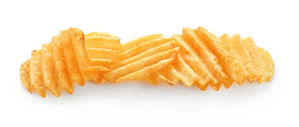 Leckere Kartoffelchips Auf Weißem Hintergrund — Stockfoto