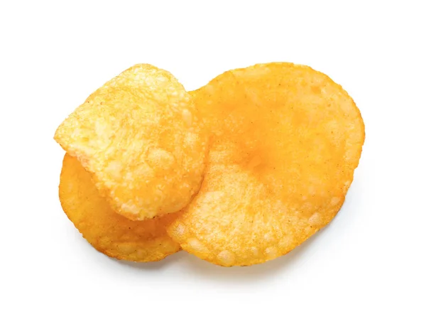 Läckra Krispiga Potatischips Vit Bakgrund — Stockfoto