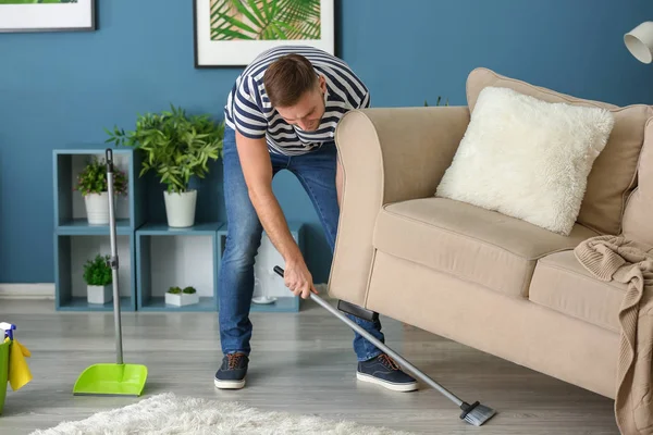 Young Man Cleaning His Flat — Stock Photo, Image