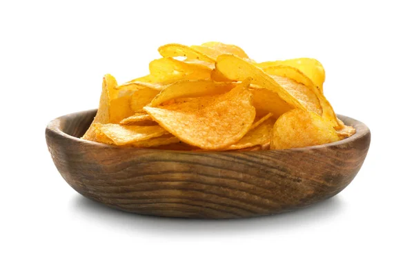 Bowl Ízletes Burgonya Chips Fehér Alapon — Stock Fotó