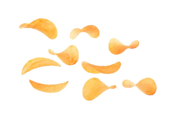 Chips Croustillantes Savoureuses Sur Fond Blanc — Photo