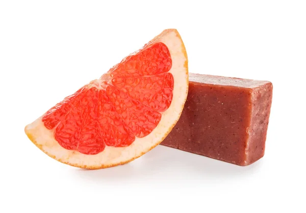 Soap Bar Grapefruit Slice White Background — Stock Photo, Image