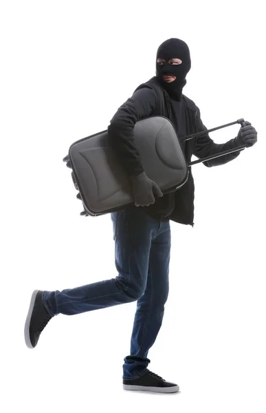 Male Thief Suitcase White Background — Stock Photo, Image