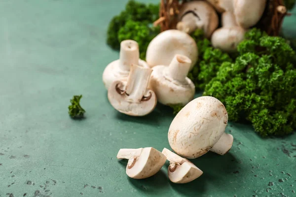 Fresh Mushrooms Parsley Color Table — Stock Photo, Image