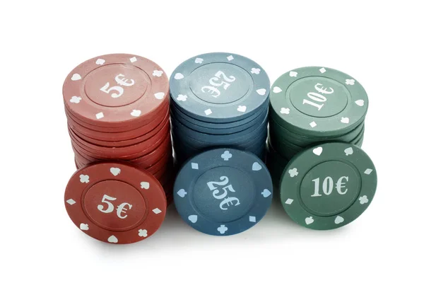 Beyaz Arka Plan Üzerinde Poker Oyunu Için Fiş — Stok fotoğraf