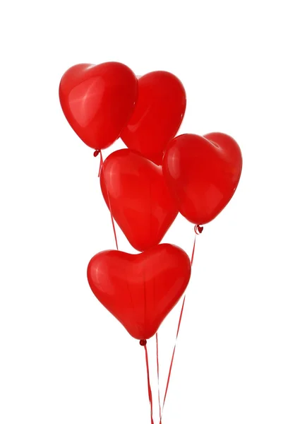 Red Heart Shaped Air Balloons Valentine Day White Background — Stock Photo, Image