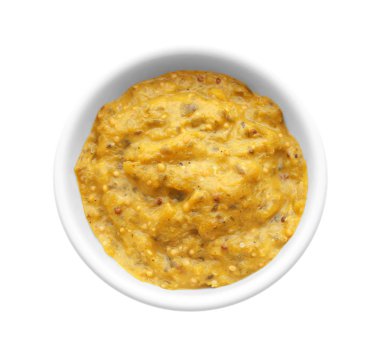 Beyaz arka plan üzerinde kase lezzetli sos