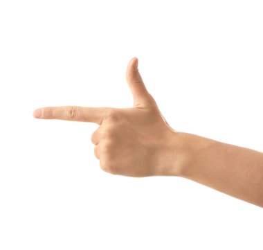 Beyaz arka planda bir şey gösteren el