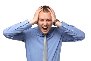 Beyaz arka plan üzerinde panik atak işadamı